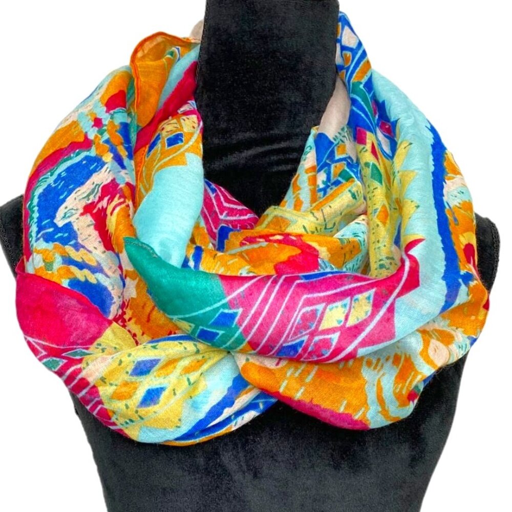 Boho Tribal Print Infinity Scarf Festival, Beach, Travel Wrap Fairy Romantic